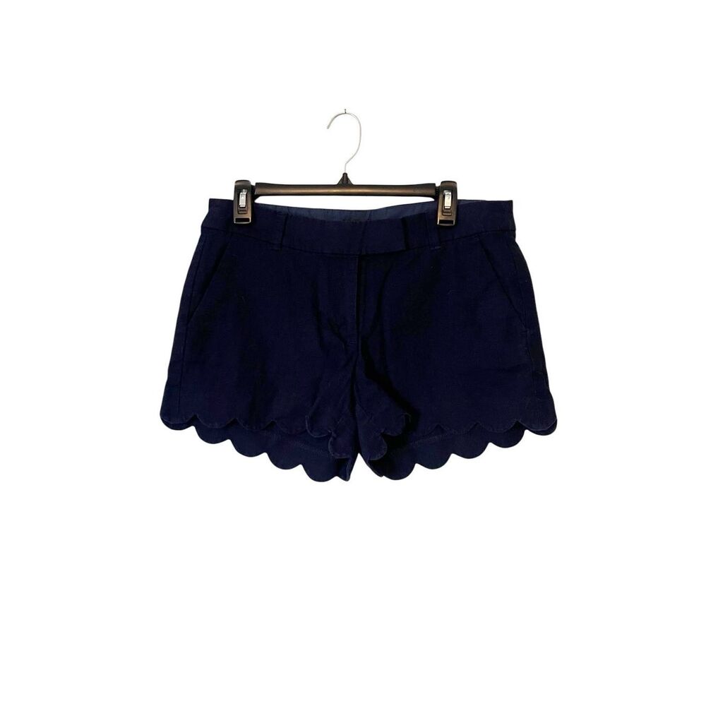 J. Crew Navy Blue Scalloped Hem Linen Blend Shorts Size 8